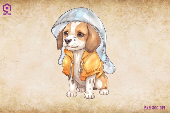 Beagle Dog Wearing Raincoat