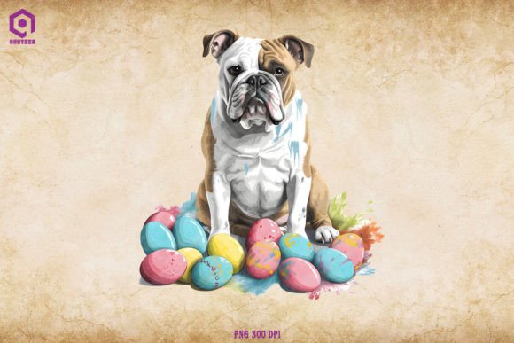 Bulldog Dog with Easter Eggs