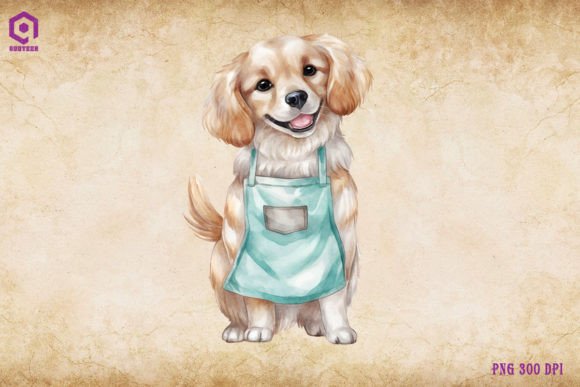 Golden Retriever Dog Wearing Apron