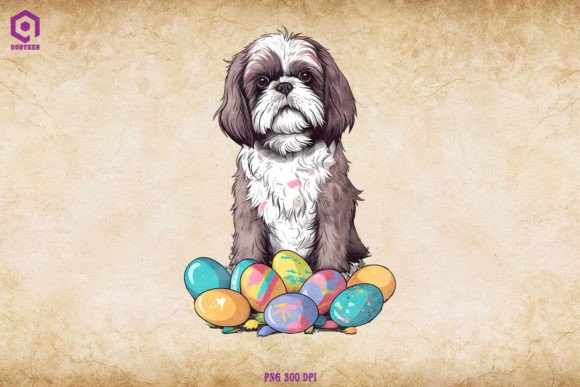 Shih Tzu Dog with Easter Eggs