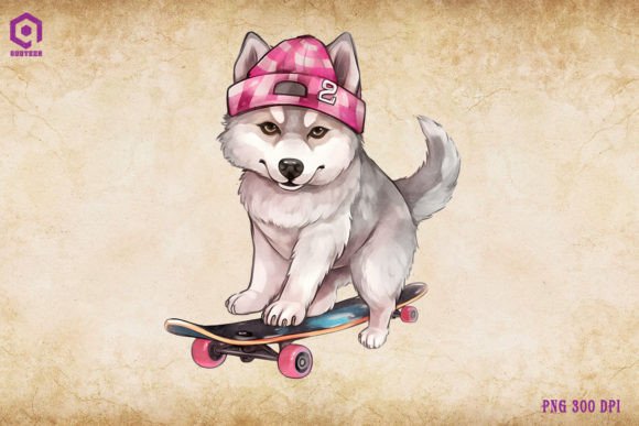 Siberian Husky Dog Skateboarding: Real Embroidery Test